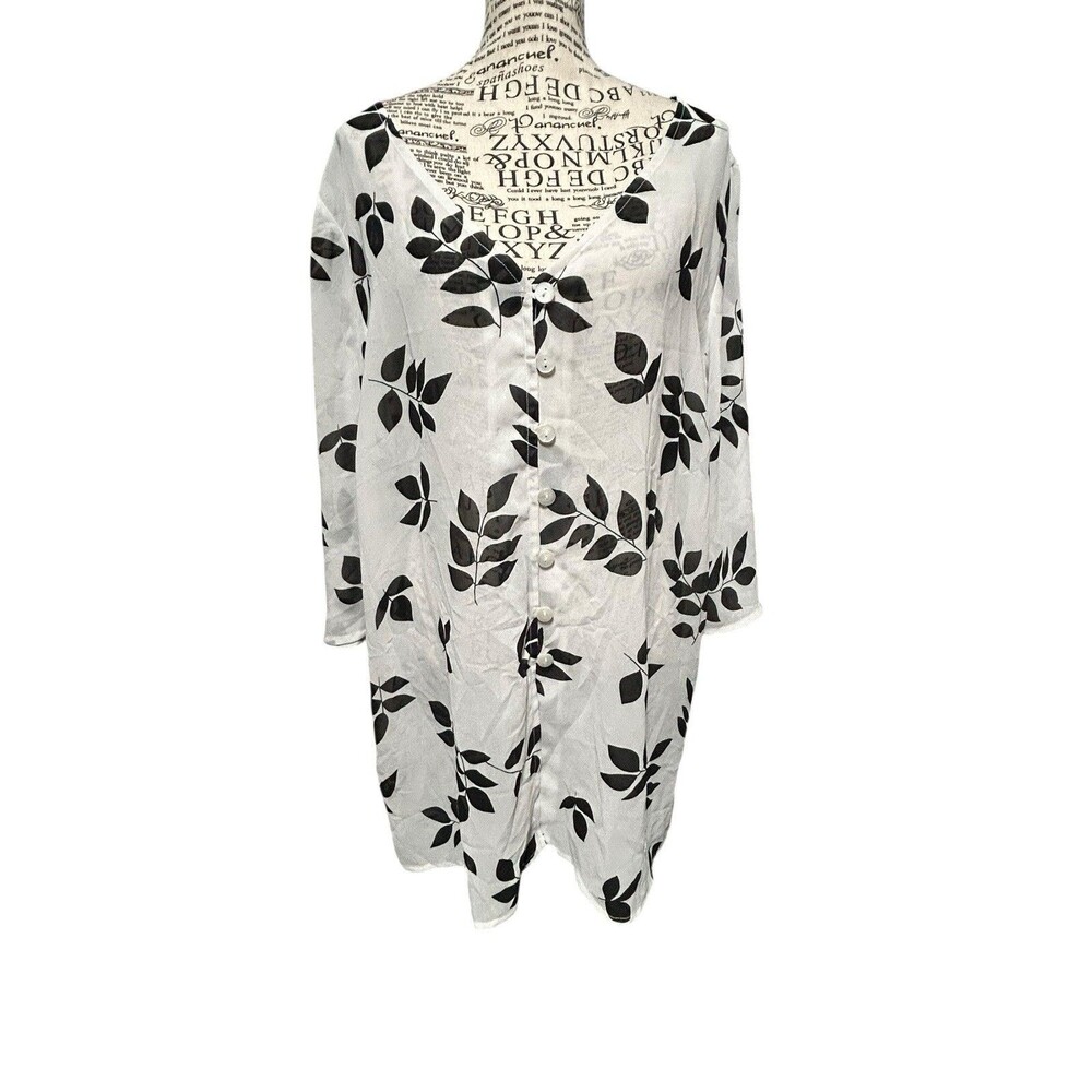 Monroe & Main Black/Wht Leaf Pattern Tunic 2X Officecore Career Whimsical Fairy
